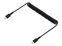 StarTech.com 3ft (1m) USB C Charging Cable, Coiled Heavy Duty Fast Charge & Sync USB-C Cable, High Quality USB 2.0 Type-C Cable, Rugged Aramid Fiber, TPE, 3A, S20, iPad, Pixel - Durable Male to Male USB, Black - USB-kabel - USB-C (hann) til USB-C (hann) - USB 2.0 - 3 A - 1 m - rullet sammen - svart R2CCC-1M-USB-CABLE