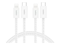 Belkin BoostCharge - Lightning-kabel - 24 pin USB-C hann til Lightning hann - 1.5 m - hvit - Rask lading (en pakke 2) BBD011HQ05WH2PK