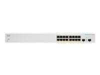 Cisco Business 220 Series CBS220-16P-2G - Switch - smart - 16 x 10/100/1000 (PoE+) + 2 x Gigabit SFP (opplink) - rackmonterbar - PoE+ (130 W) CBS220-16P-2G-EU