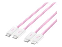 Belkin BoostCharge - USB-kabel - 24 pin USB-C (hann) til 24 pin USB-C (hann) - 1.5 m - USB Power Delivery (60W), flettet kabel - rosa (en pakke 2) BBD008HQ05PK2PK