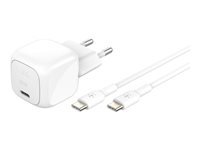 Belkin BoostCharge - Strømadapter - kompakt - 30 watt - Power Delivery 3.1 (24 pin USB-C) - på kabel: USB-C - med USB-C-kabel (1m) WCA008KQ1MWH-B6