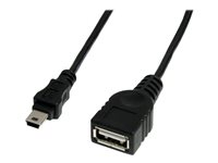 StarTech.com 1 ft Mini USB 2.0 Cable - USB A to Mini B F/M - USB cable - USB (F) to mini-USB Type B (M) - USB 2.0 - 1 ft - black - USBMUSBFM1 - USB-kabel - USB (hunn) til mini-USB type B (hann) - USB 2.0 - 30 cm - svart USBMUSBFM1
