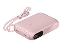 Belkin BoostCharge - Strømbank - with display - 10000 mAh - 20 watt - PD - 2 utgangskontakter (24 pin USB-C) - på kabel: USB-C - rosa BPB027HQPK