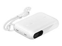 Belkin BoostCharge - Strømbank - med skjerm - 10000 mAh - 20 watt - PD, Fast Charge - 2 utgangskontakter (24 pin USB-C) - på kabel: USB-C - hvit BPB027HQWH