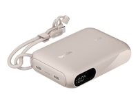 Belkin BoostCharge - Strømbank - with display - 10000 mAh - 20 watt - PD - 2 utgangskontakter (24 pin USB-C) - på kabel: USB-C - sand BPB027HQSD