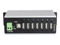 StarTech.com 7 Port USB 2.0 Hub, Metal Industrial USB-A Hub (7x USB-A) with ESD & Surge Protection, Extended Operating Temp -40 to 185°F, Din Rail/Wall/Desk Mountable, USB Expander, Rugged - Windows/macOS/Linux (HB20A7AME) - Hub - 7 x USB 2.0 - DIN-skinnemonterbar - DC-strøm - TAA-samsvar - for P/N: ITB20D3250 HB20A7AME