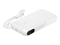 Belkin BoostCharge - Strømbank - med skjerm - 20000 mAh - 20 watt - PD, Fast Charge - 3 utgangskontakter (24 pin USB-C, USB) - på kabel: USB-C - hvit BPB028HQWH