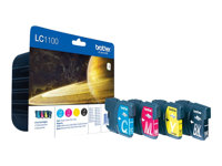 Brother LC1100 Value Pack - 4-pack - svart, gul, cyan, magenta - original - blister - blekkpatron - for Brother DCP-185, 385, 395, J715, MFC-490, 5490, 5890, 5895, 6890, 790, 795, 990, J615 LC1100VALBP