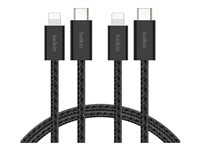 Belkin BoostCharge - Lightning-kabel - 24 pin USB-C hann til Lightning hann - 1.5 m - MFI-sertifisert - svart - Rask lading (en pakke 2) BBD011HQ05BK2PK