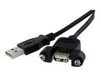 StarTech.com 2 ft Panel Mount USB Cable A to A F/M - Panel Mount USB Extension USB A-Female to A-Male Adapter Cable 2ft - USB-A (F) Port (USBPNLAFAM2) - USB-forlengelseskabel - USB (hunn) til USB (hann) - 60 cm - formstøpt, tommelskruer - svart - for P/N: UUSBOTG USBPNLAFAM2