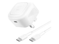 Belkin BoostCharge - Strømadapter - kompakt - 45 watt - Fast Charge, PD 3.1/PPS (24 pin USB-C) - på kabel: USB-C - Storbritannia - med USB-C-kabel (1m) WCA013KQ1MWH-B6