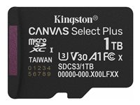 Kingston Canvas Select Plus - Flashminnekort - 1 TB - A1 / Video Class V30 / UHS-I U3 / Class10 - microSDXC UHS-I SDCS3/1TBSP