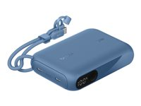 Belkin BoostCharge - Strømbank - with display - 10000 mAh - 20 watt - PD - 2 utgangskontakter (24 pin USB-C) - på kabel: USB-C - blå BPB027HQBL